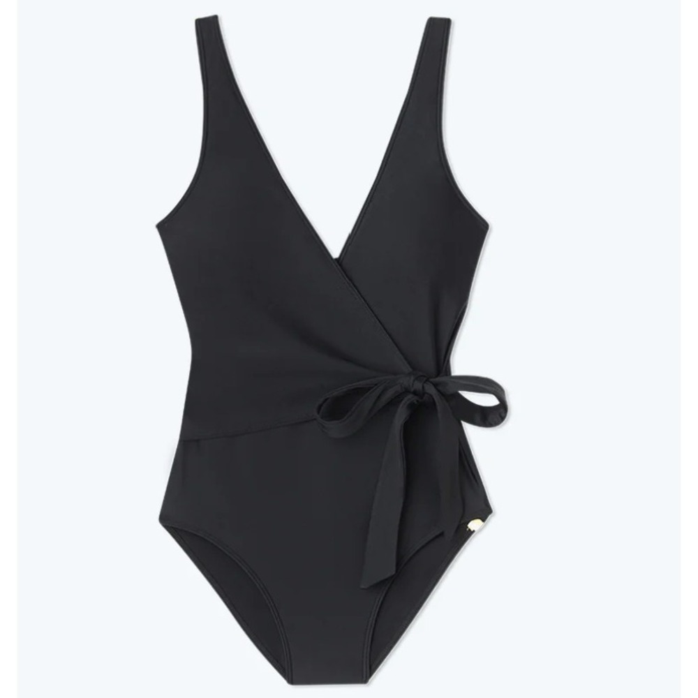 NWOT Summersalt The Perfect Wrap One-Piece Swimsuit US 16 Black V-Neck Tie Side - Picture 2 of 12